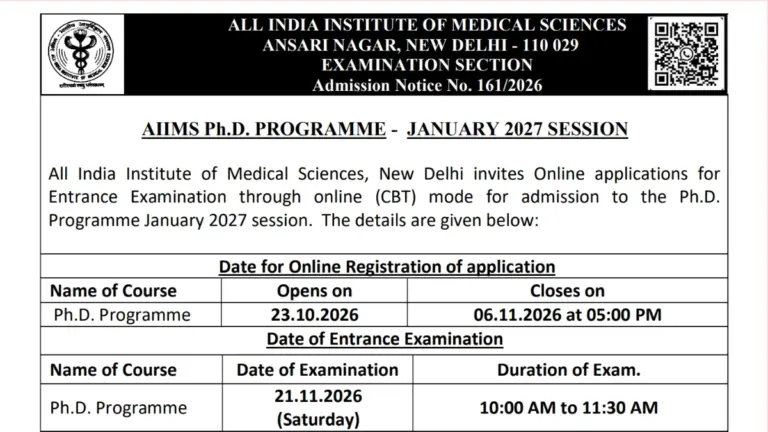 AIIMS PhD January 2027 Session Notification Out @aiimsexams.ac.in, Apply Online for 77 Seats 9 AIIMS PhD January 2027 Session Notification Out @aiimsexams.ac.in, Apply Online for 77 Seats