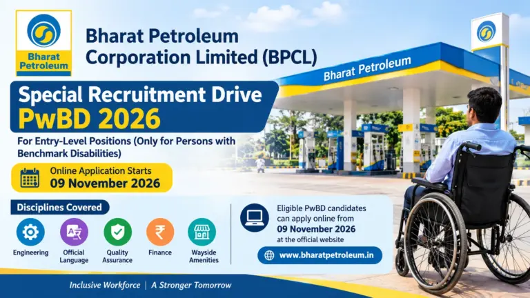 BPCL Special Recruitment Drive PwBD 2026 Notification Out for Entry Level Posts 37 BPCL Special Recruitment Drive PwBD 2026 Notification Out for Entry Level Posts, Apply Online Starts