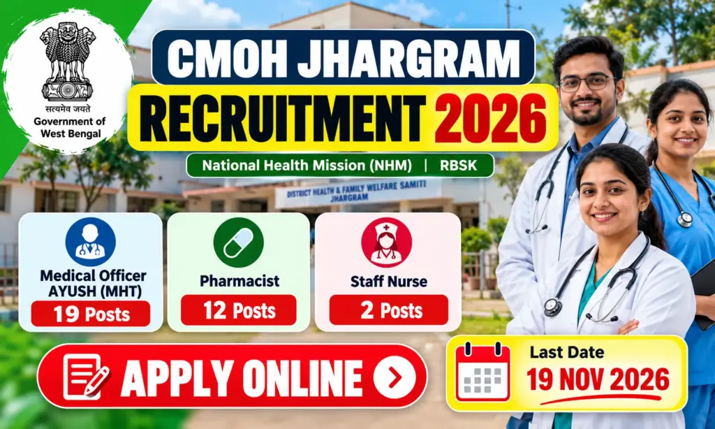CMOH Jhargram Recruitment 2026: Apply Online for Medical Officer, Pharmacist and Staff Nurse Posts 1 CMOH Jhargram Recruitment 2026: Apply Online for Medical Officer, Pharmacist and Staff Nurse Posts