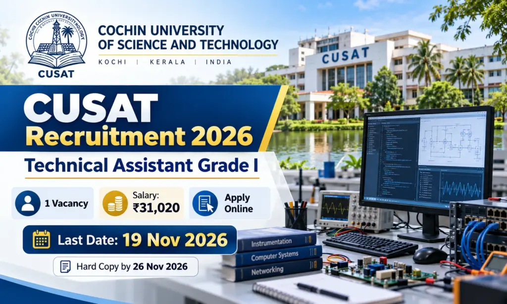 CUSAT Technical Assistant Recruitment 2026: Apply Online for Grade I Post 1 CUSAT Technical Assistant Recruitment 2026: Apply Online for Grade I Post