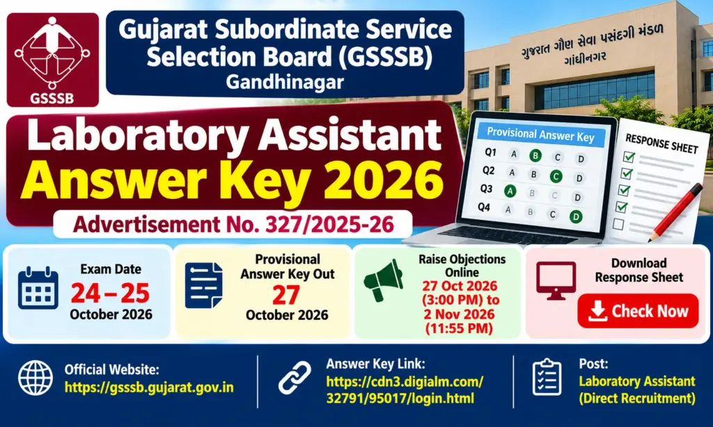 GSSSB Laboratory Assistant Answer Key 2026 Out: Download Response Sheet 1 GSSSB Laboratory Assistant Answer Key 2026 Out: Download Response Sheet