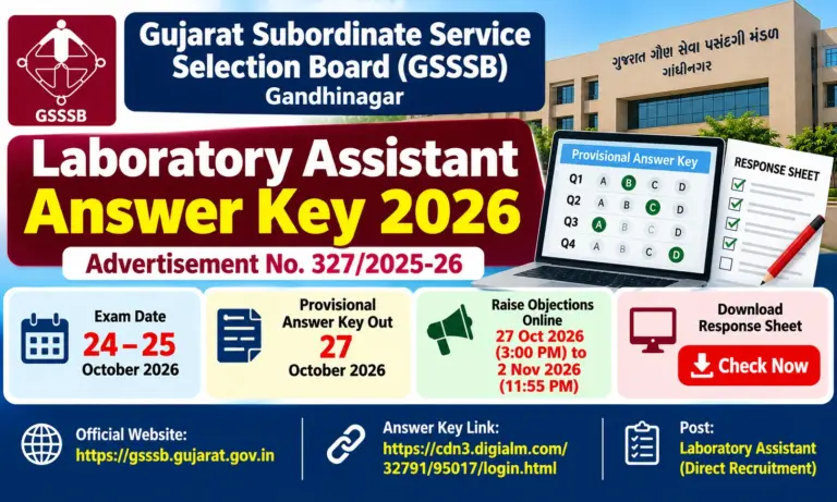 GSSSB Laboratory Assistant Answer Key 2026 Out: Download Response Sheet 6 GSSSB Laboratory Assistant Answer Key 2026 Out: Download Response Sheet