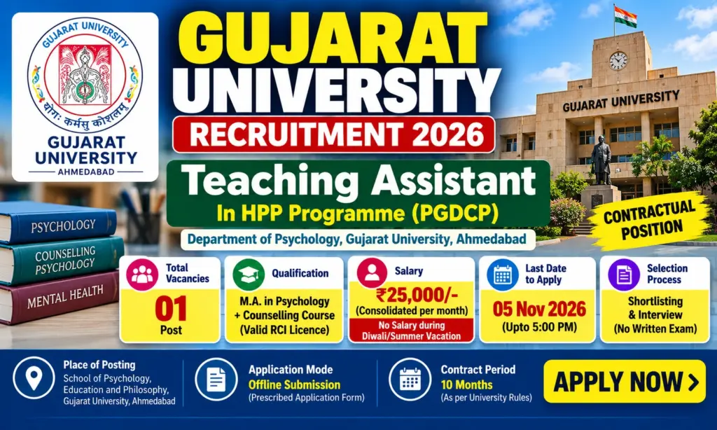 Gujarat University Teaching Assistant Recruitment 2026: Apply online, Salary ₹25,000 1 Gujarat University Teaching Assistant Recruitment 2026: Apply online, Salary ₹25,000