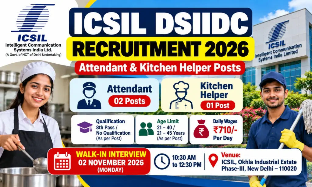 ICSIL DSIIDC Recruitment 2026: Apply for Attendant and Kitchen Helper Posts 1 ICSIL DSIIDC Recruitment 2026: Apply for Attendant and Kitchen Helper Posts