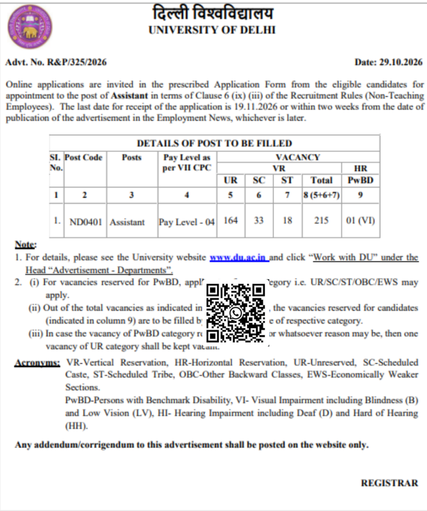 Delhi University DU Assistant Recruitment 2026 Notification Out @du.ac.in, Apply Online For 215 Vacancies 2 Delhi University DU Assistant Recruitment 2026 Notification Out @du.ac.in, Apply Online For 215 Vacancies