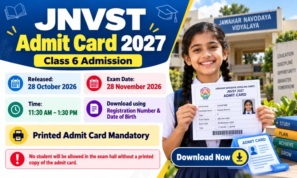 JNVST Admit Card 2027 Out: Download NVS Class 6 Hall Ticket, Exam Date and Instructions 1 JNVST Admit Card 2027 Out: Download NVS Class 6 Hall Ticket, Exam Date and Instructions