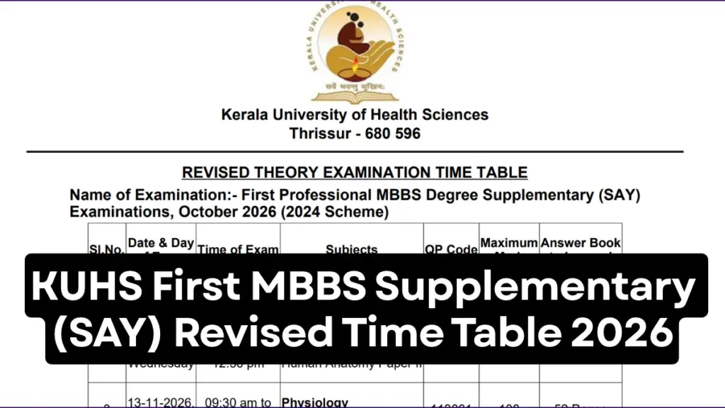 KUHS First MBBS Supplementary (SAY) Revised Time Table 2026 Out – Check Exam Dates 1 KUHS First MBBS Supplementary (SAY) Revised Time Table 2026
