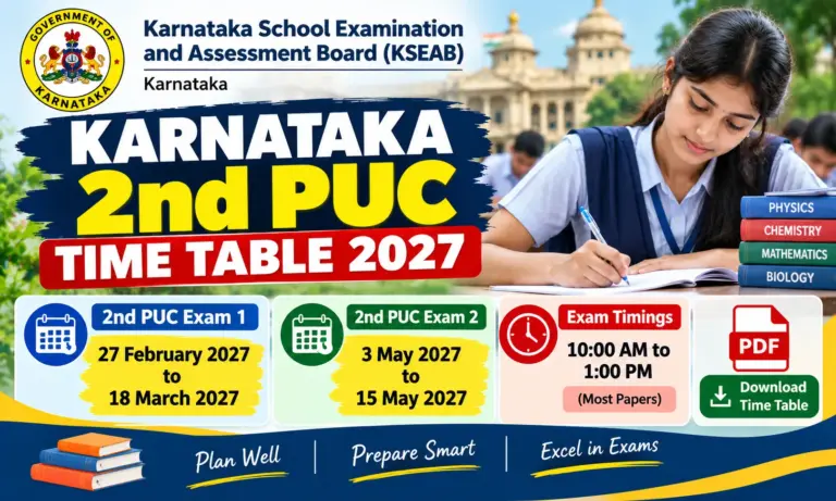 Karnataka 2nd PUC Time Table 2027 Released @kseab.karnataka.gov.in – Check Exam 1 & Exam 2 Dates, Timing & Download Official PDF 23 Karnataka 2nd PUC Time Table 2027 Released @kseab.karnataka.gov.in – Check Exam 1 & Exam 2 Dates, Timing & Download Official PDF