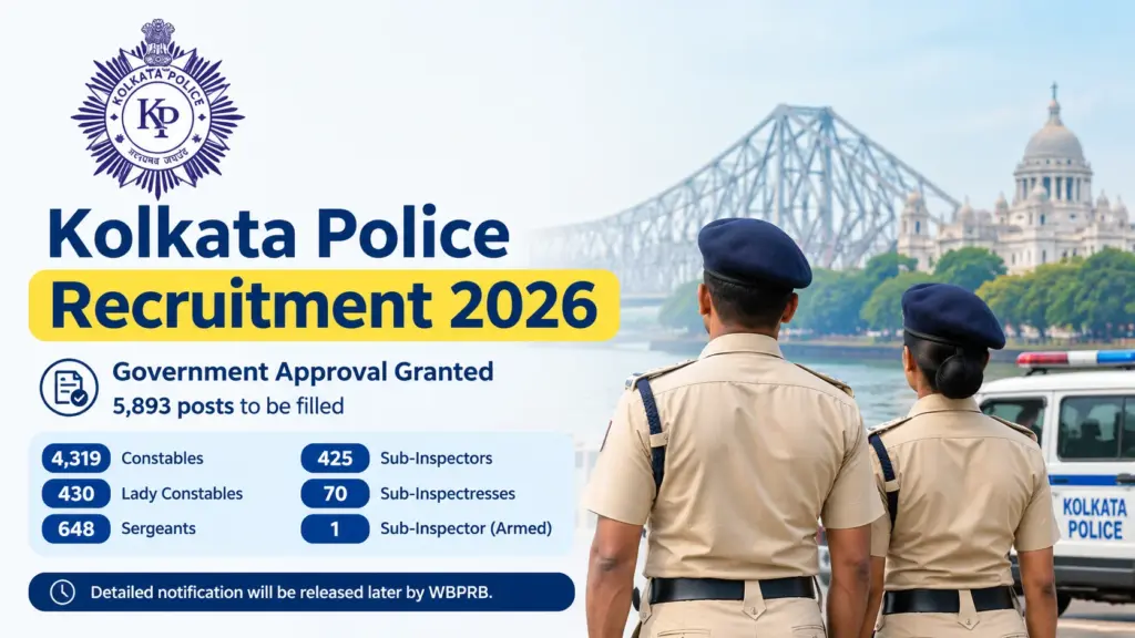 Kolkata Police Recruitment 2026: Govt Approved For 5893 Posts, Notification Soon at WBPRB 1 Kolkata Police Recruitment 2026: Govt Approved For 5893 Posts, Notification Soon at WBPRB