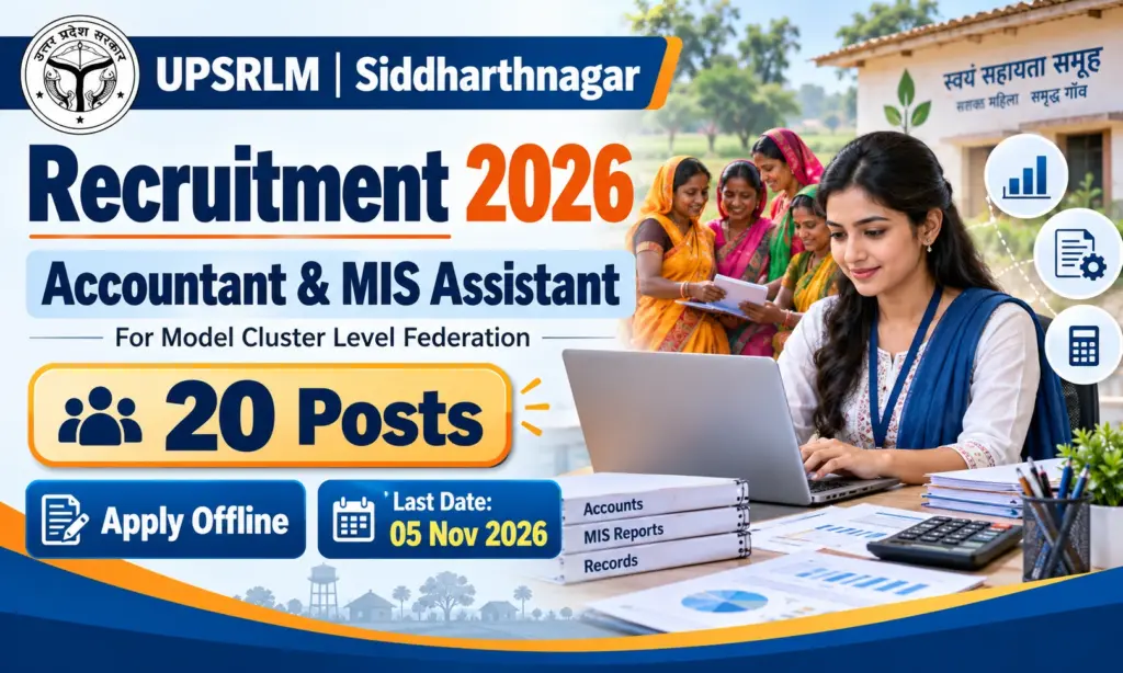 UPSRLM Siddharthnagar Recruitment 2026: Apply Offline for Block-Level Accountant and MIS Assistant Posts 1 UPSRLM Siddharthnagar Recruitment 2026: Apply Offline for Block-Level Accountant and MIS Assistant Posts
