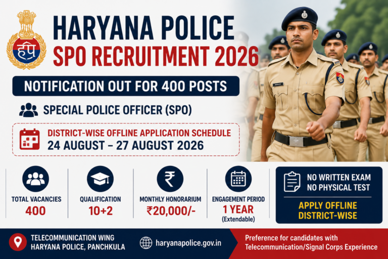 Haryana Police SPO Recruitment 2026: 400 Posts, District-Wise Offline Application Schedule Released 6 Haryana Police SPO Recruitment 2026: 400 Posts, District-Wise Offline Application Schedule Released