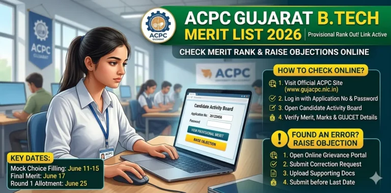 ACPC Gujarat B.Tech Merit List 2026 Declared: Objection Raising and Merit List Online Checking Process 4 ACPC Gujarat B.Tech Merit List 2026