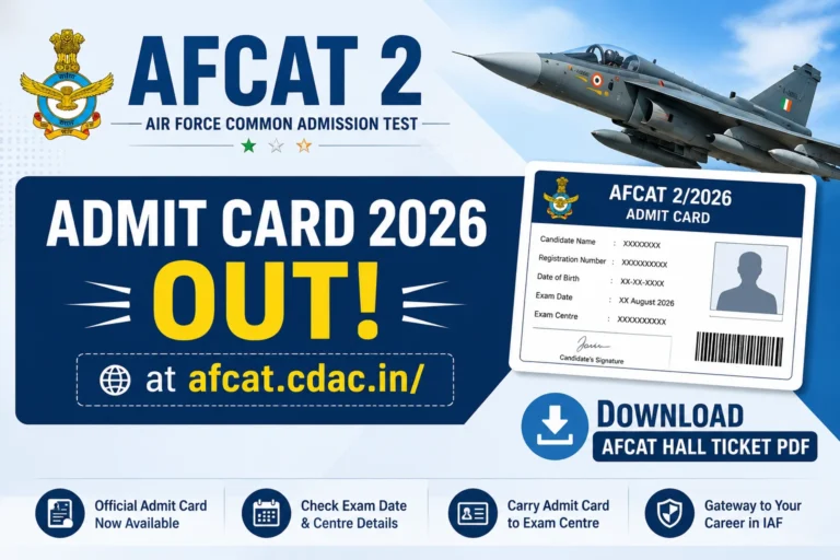 AFCAT 2 Admit Card 2026 Out at afcat.edcil.co.in, Download IAF AFCAT Hall Ticket PDF 31 AFCAT 2 Admit Card 2026