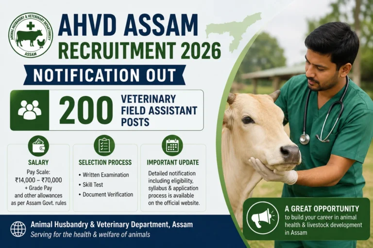 AHVD Assam Recruitment 2026 Notification Out, 200 Veterinary Field Assistant Posts, Salary & Selection Process 40 AHVD Assam Recruitment 2026 Notification Out, 200 Veterinary Field Assistant Posts, Salary & Selection Process