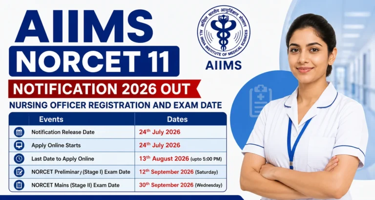 AIIMS NORCET 11 Notification 2026 Out for 2218 Nursing Officer Vacancies, Check Eligibility, Dates & Apply Online 7 AIIMS NORCET 11 Notification 2026 Out for Nursing Officer Recruitment, Check Eligibility, Dates & Apply Online