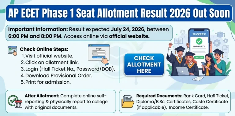 AP ECET Phase 1 Seat Allotment Result 2026 cets.apsche.ap.gov.in, Steps to Check Online 15 AP ECET Phase 1 Seat Allotment Result 2026