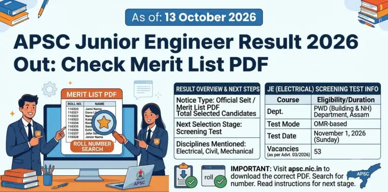 APSC Junior Engineer Result 2026 Out: Check Merit List 2 APSC Junior Engineer Result 2026 Out Check Merit List
