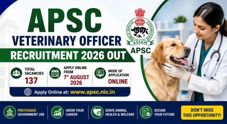 APSC Veterinary Officer Recruitment 2026 Out, 137 Vacancies, Apply Online from 7th August 4 APSC Veterinary Officer Recruitment 2026 Out, 137 Vacancies, Apply Online from 7th August