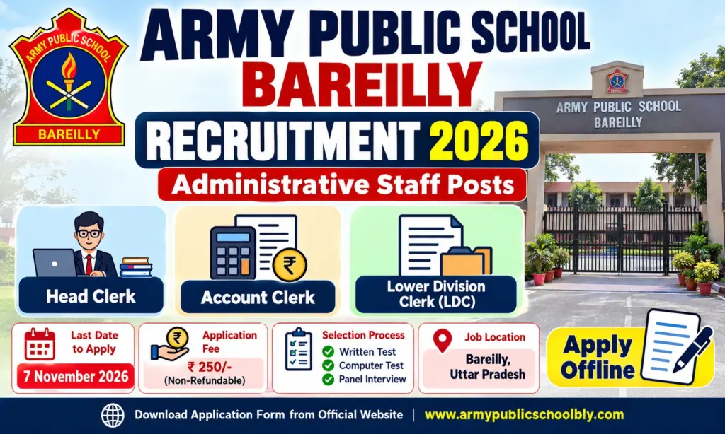 Army Public School Bareilly Recruitment 2026 Notification Out for Head Clerk, Account Clerk & LDC Posts, Apply Offline 1 Army Public School Bareilly Recruitment 2026 Notification Out for Head Clerk, Account Clerk & LDC Posts, Apply Offline