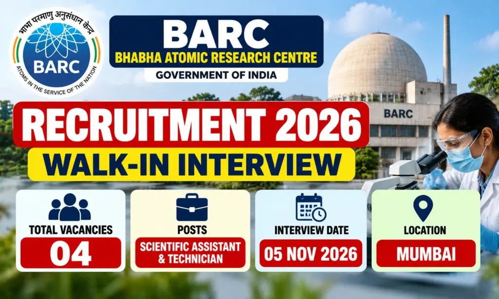 BARC Recruitment 2026: Walk-in Interview for Scientific Assistant Technician Posts 1 BARC Recruitment 2026: Walk-in Interview for Scientific Assistant Technician Posts