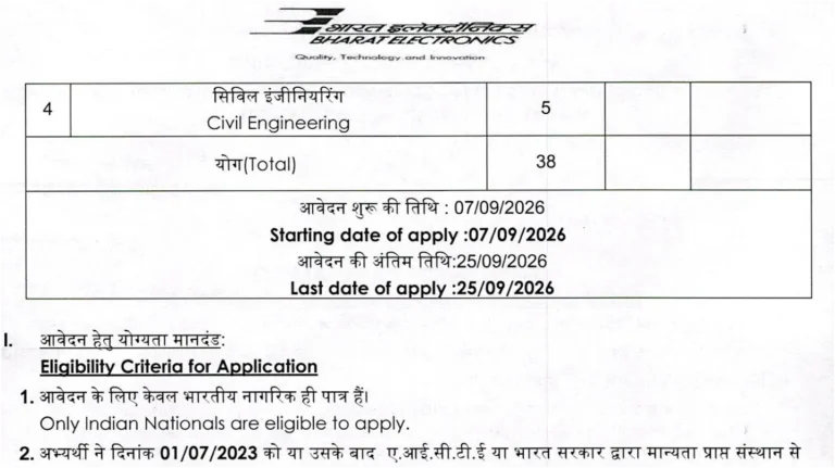 BEL Apprentice Recruitment 2026 Notification Out for 38 Diploma Trainees – Apply Online 30 BEL Apprentice Recruitment 2026 Notification Out for 38 Diploma Trainees – Apply Online