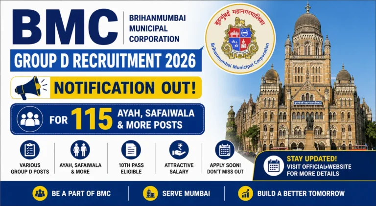 BMC Group D Recruitment 2026 Notification Out for 115 Ayah, Safaiwala & More Posts 33 BMC Group D Recruitment 2026