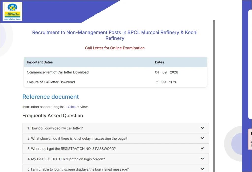 BPCL Non-Management Admit Card 2026 Out, Download Call Letter for Technician and Operator Posts 1 BPCL Non-Management Admit Card 2026 Out, Download Call Letter for Technician and Operator Posts