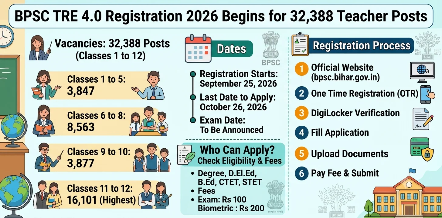 BPSC TRE 4.0 Registration 2026 Begins for 32,388 Posts: Vacancies, Dates & Registration Process 1 BPSC TRE 4.0 Registration 2026 Begins for 32,388 Posts Vacancies, Dates & Registration Process