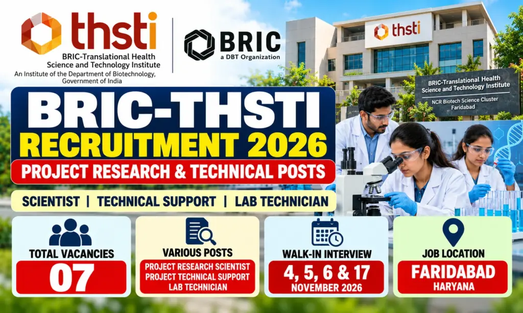 BRIC THSTI Recruitment 2026: Walk-in Interview for Scientist, Technical Support & Lab Technician Posts 1 BRIC THSTI Recruitment 2026: Walk-in Interview for Scientist, Technical Support & Lab Technician Posts