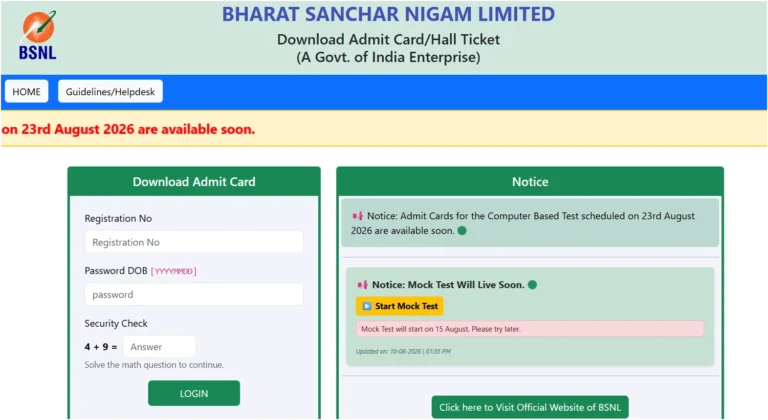 BSNL JTO Admit Card 2026 Out, Junior Telecom Officer Hall Ticket Link active at externalexam.bsnl.co.in 17 BSNL JTO Admit CArd