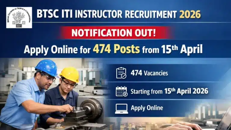 Bihar BTSC ITI Instructor Recruitment 2026 Notification Out, Apply Online for 474 Posts from April 15 7 Bihar BTSC ITI Instructor Recruitment 2026