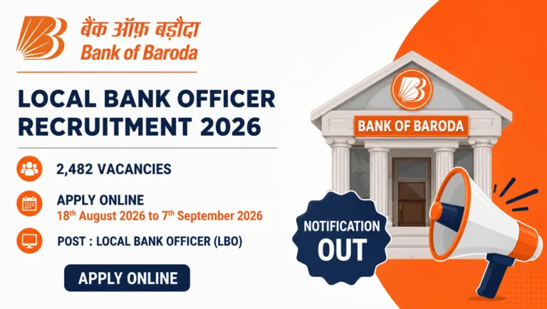 Bank of Baroda LBO Exam Date 2026 Out: Online Exam Schedule out, Call Letter & PET Details 33 Bank of Baroda LBO Recruitment 2026 Notification Out, Apply Online For 2482 Local Bank Officer Vacancies