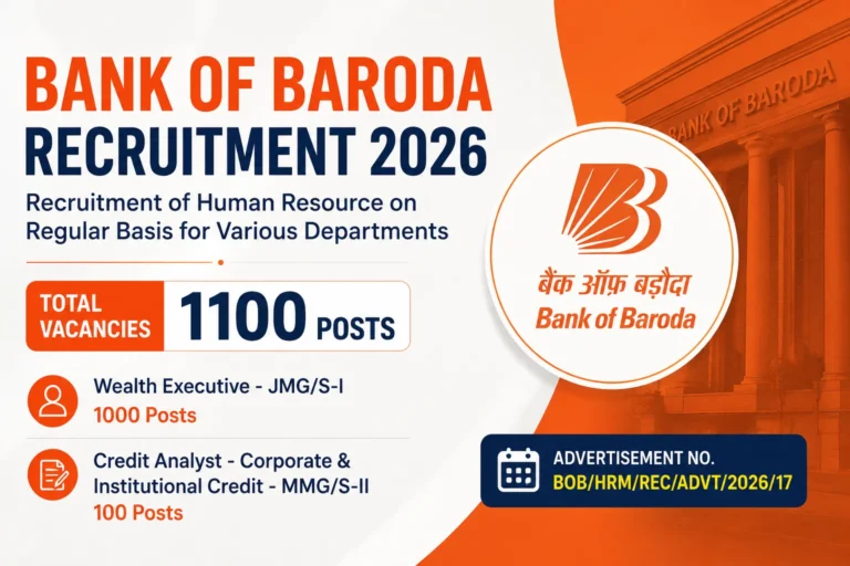 Bank of Baroda Recruitment 2026 Notification Out For 1100 Wealth Executive and Credit Analyst Posts, Apply Online 15 Bank of Baroda Recruitment 2026 Notification Out For 1,100 Posts, Apply Online From 4 September