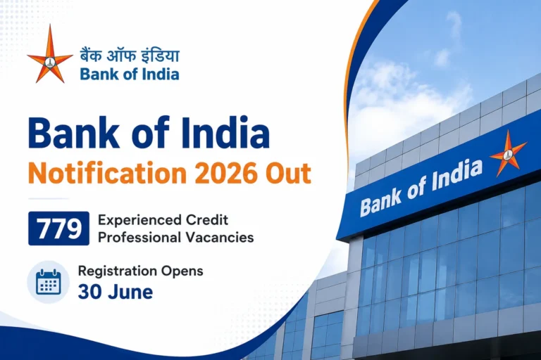 Bank of India Notification 2026 Out for 779 Experienced Credit Professional Vacancies, Registration Opens 30 June