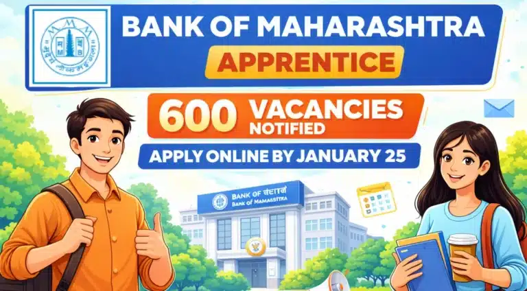 Bank of Maharashtra Apprentice 600 Vacancies Notified, Apply Online by January 25 25 Bank of Maharashtra Apprentice 600 Vacancies Notified Apply Online by January 25