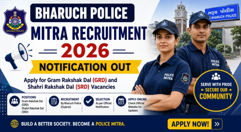 Bharuch Police Mitra Recruitment 2026 Notification Out, Apply for Gram Rakshak Dal (GRD) and Shahri Rakshak Dal (SRD) Vacancies 14 Bharuch Police Mitra Recruitment 2026 Notification Out, Apply for Gram Rakshak Dal (GRD) and Shahri Rakshak Dal (SRD) Vacancies