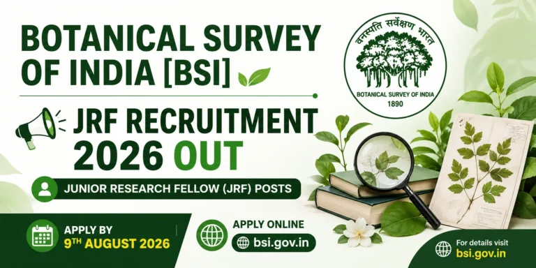 Botanical Survey of India BSI JRF Recruitment 2026 Out @bsi.gov.in, Apply by 9th August 12 BSI JRF Vacancy 2026