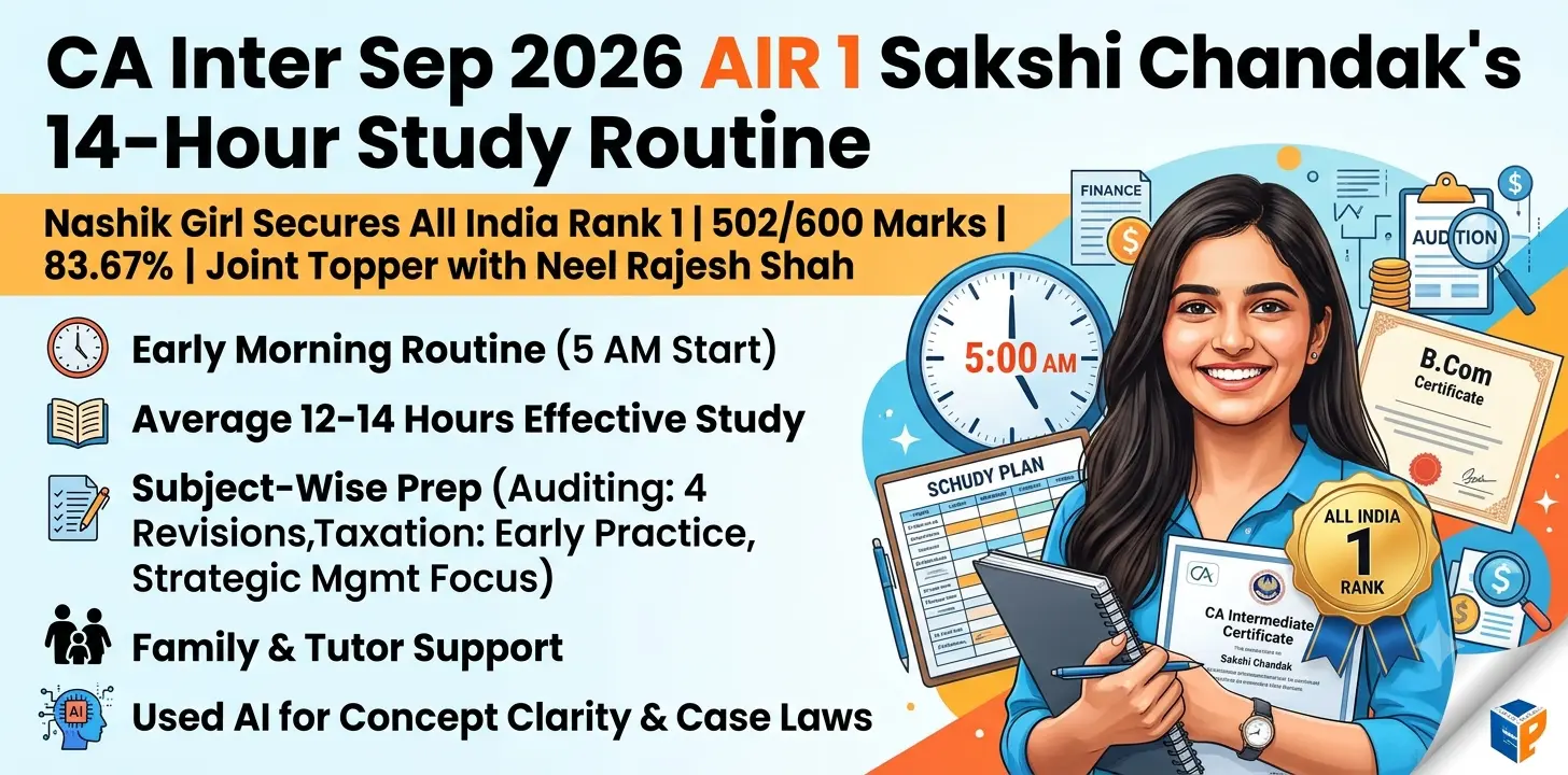 CA Inter Sep 2026 AIR 1 Sakshi Chandak’s 14-Hour Routine 1 CA Inter Sep 2026 AIR 1 Sakshi Chandak’s 14-Hour Routine