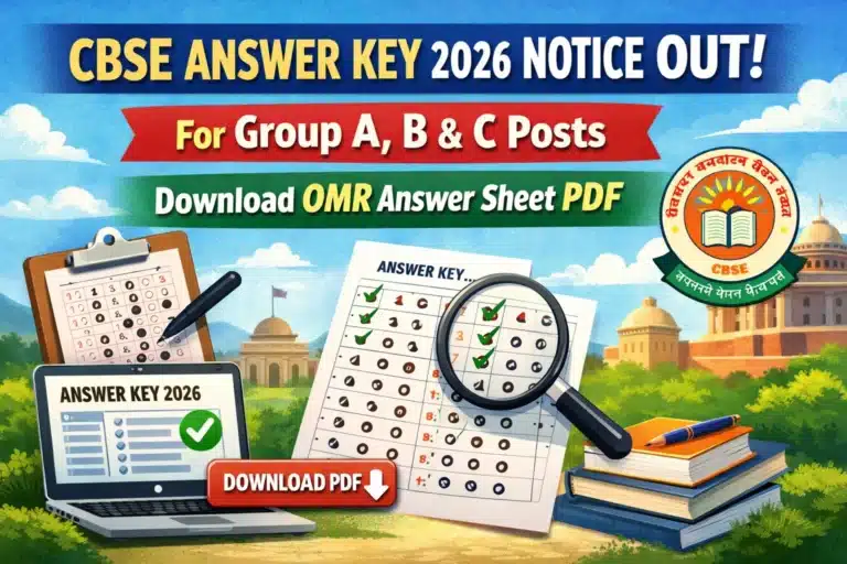 CBSE Answer Key 2026 Notice Out for Group A, B & C Posts, Download OMR Answer Sheet PDF from 12th Feb
