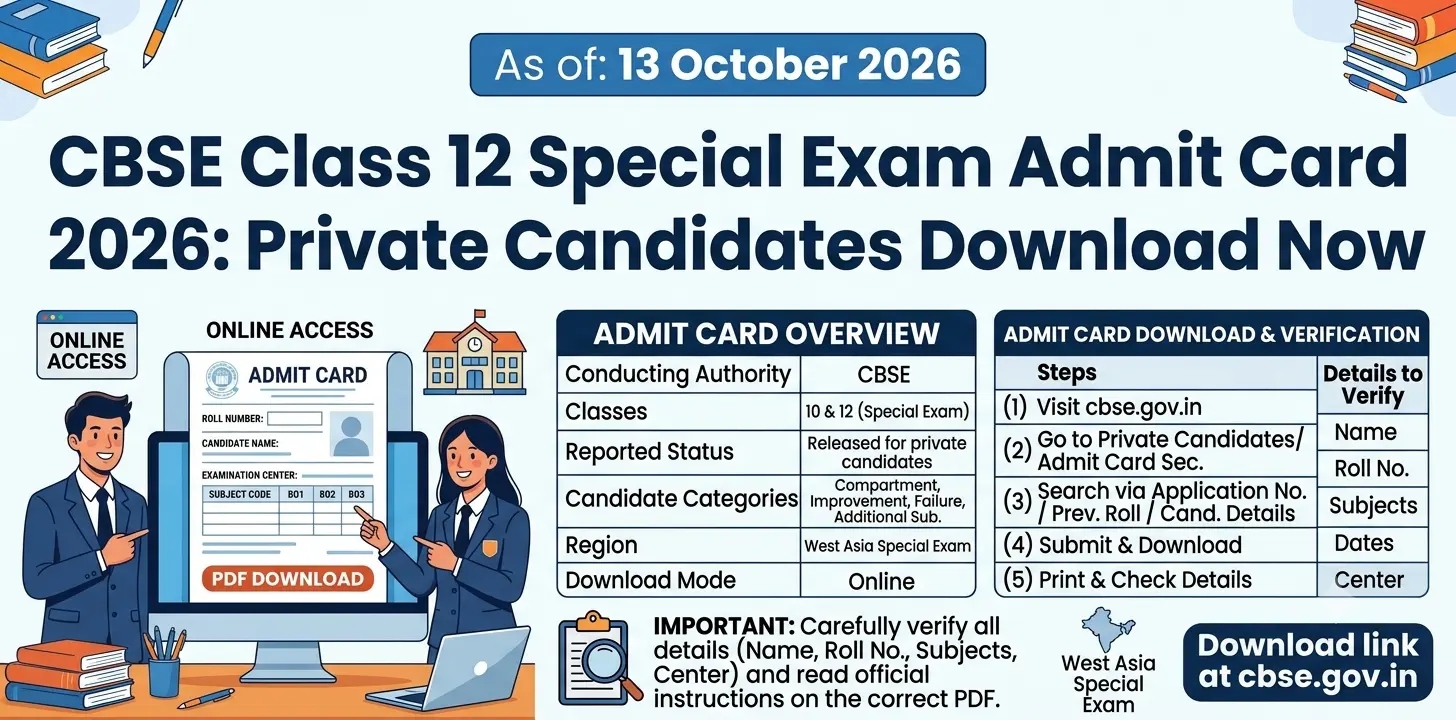 CBSE Class 12 Special Exam Admit Card 2026 Released: Download Link 1 CBSE Class 12 Special Exam Admit Card 2026 Released Download Link
