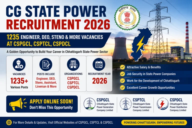 CG State Power Recruitment 2026 for 1235 Engineer, DEO, Steno & More Vacancies at CSPGCL, CSPTCL, CSPDCL 19 CG State Power Recruitment 2026 for 1235 Engineer, DEO, Steno & More Vacancies at CSPGCL, CSPTCL, CSPDCL