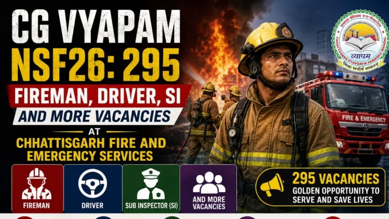 CG Vyapam Recruitment 2026, Notification Out for 295 Fireman, Driver, SI and More Vacancies at Chhattisgarh Fire Services 2 CG Vyapam Recruitment 2026, Notification Out for 295 Fireman, Driver, SI and More Vacancies at Chhattisgarh Fire Services