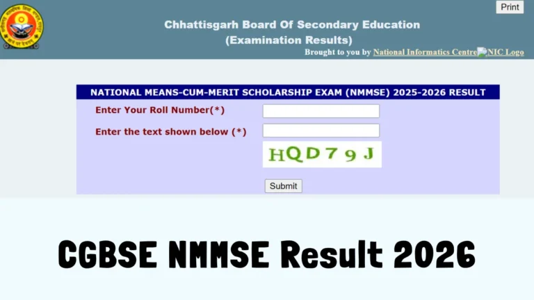 CGBSE NMMSE Result 2026 Out at vidia.cgbse.nic.in, Chhattisgarh NMMSE Scorecard Link Active 34 CGBSE NMMSE Result 2026