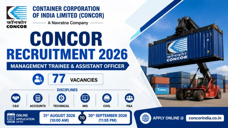 CONCOR Management Trainee and Assistant Officer Recruitment 2026 Notification Out for 77 Posts 33 CONCOR Management Trainee and Assistant Officer Recruitment 2026 Notification Out for 77 Posts