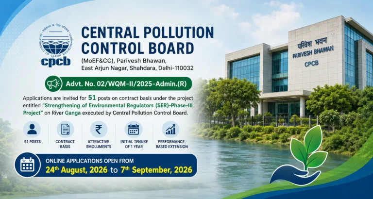 CPCB Recruitment 2026 For Scientist, Field Assistant, DEO & Other Posts, Apply Online Begins 25 CPCB Recruitment 2026 Notification Out for 51 Scientific Assistant, DEO, Scientist, Field Assistant & More Posts, Apply Online from August 24