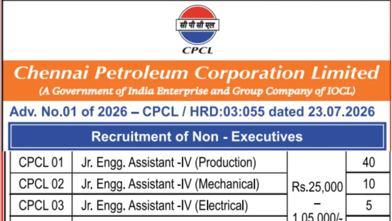 CPCL Non-Executive Recruitment 2026 Exam Date OUT For 60 Junior Engineering Assistant Posts 18 CPCL Non-Executive Recruitment 2026