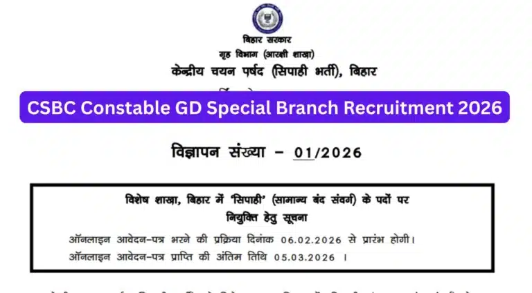 CSBC Constable GD Special Branch Recruitment 2026, Apply Online for 83 Vacancies 32 CSBC Constable GD Special Branch Recruitment 2026