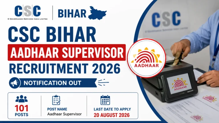 CSC Bihar Aadhaar Supervisor Recruitment 2026 Notification Out for 101 Posts, Apply by 20 August 32 CSC Bihar Aadhaar Supervisor Recruitment 2026 Notification Out for 101 Posts