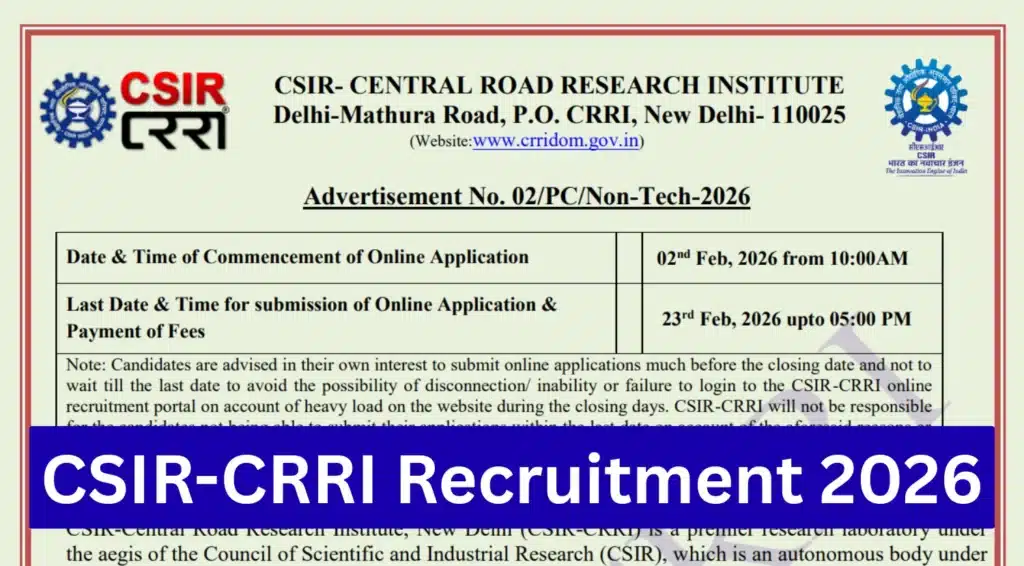 CSIR-CRRI Non Technical Recruitment 2026, Apply for MTS, Junior Hindi Translator & Security Assistant Posts 1 CSIR-CRRI Non Technical Recruitment 2026, Apply for MTS, Junior Hindi Translator & Security Assistant Posts