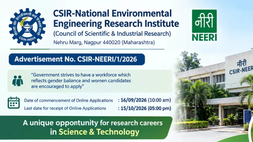CSIR-NEERI Recruitment 2026 Apply Online Begins for Technical Assistant & Technical Officer Posts, Official Link, Steps & Guidelines 1 CSIR-NEERI Recruitment 2026 Apply Online for Technical Assistant & Technical Officer Posts, Official Link, Steps & Guidelines